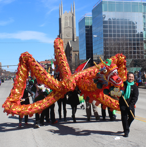 Cleveland Asian Festival OCA Dragon at the 2018 St Patrick's Day Parade in Cleveland